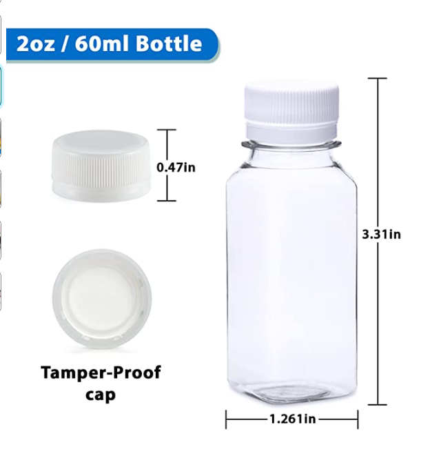 60ml 2OZ Plastic Ginger Shot Bottles Customized PET Organic Juice Sample Bottles