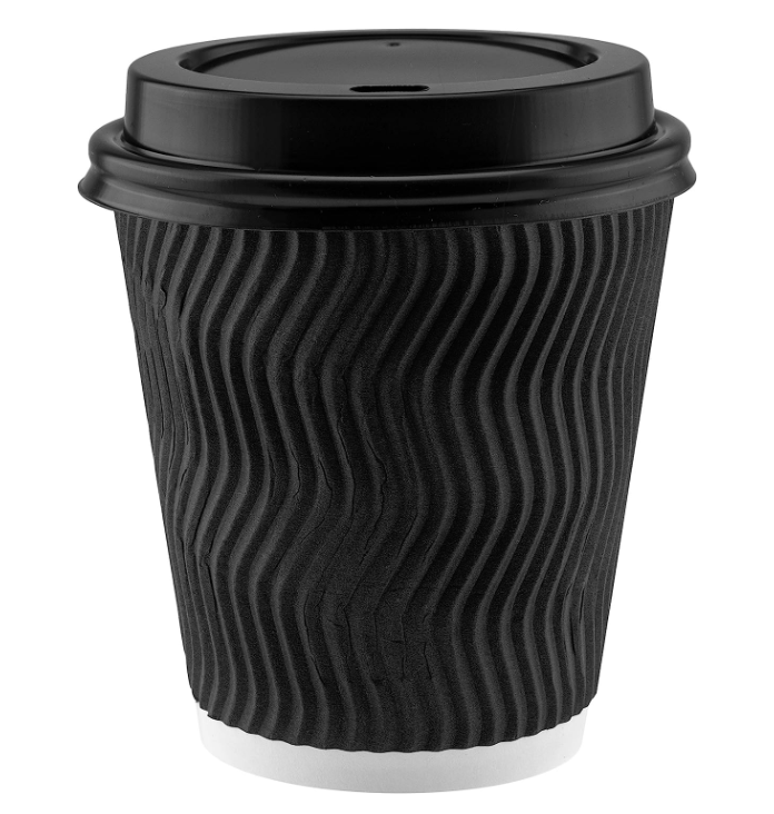 Coffee Cups Paper Cups with Lids Ripple Wall Cup Logo Printed Disposable 8oz 12oz 16oz Black Craft Paper