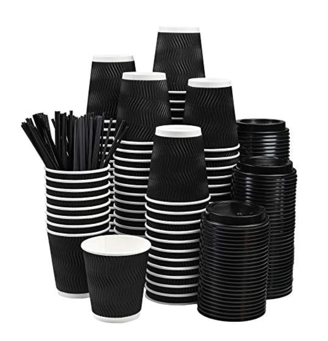 Coffee Cups Paper Cups with Lids Ripple Wall Cup Logo Printed Disposable 8oz 12oz 16oz Black Craft Paper