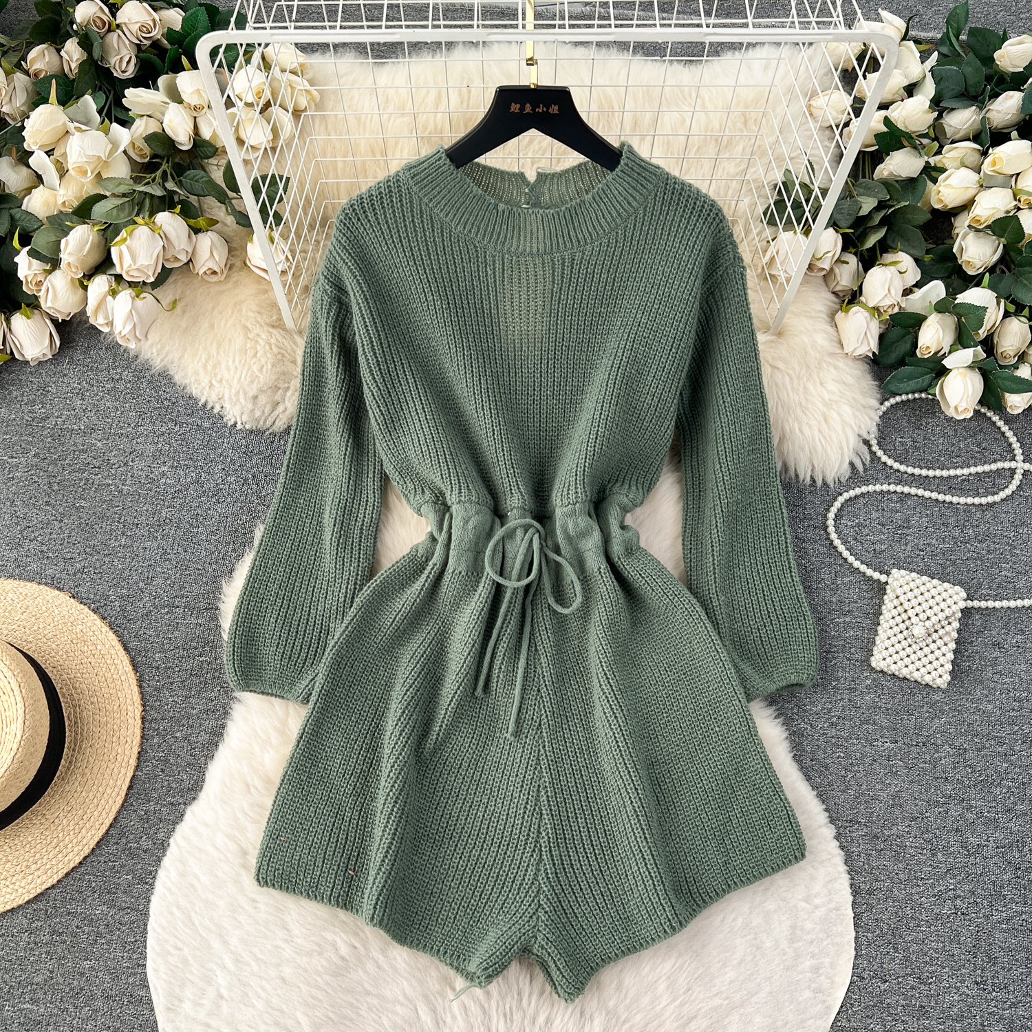 Autumn Korean O-Neck Tunic Jumpsuit For Women High Waist Hollow Out Lace Short Jumpsuit Ladies Casual Overalls Wholesale