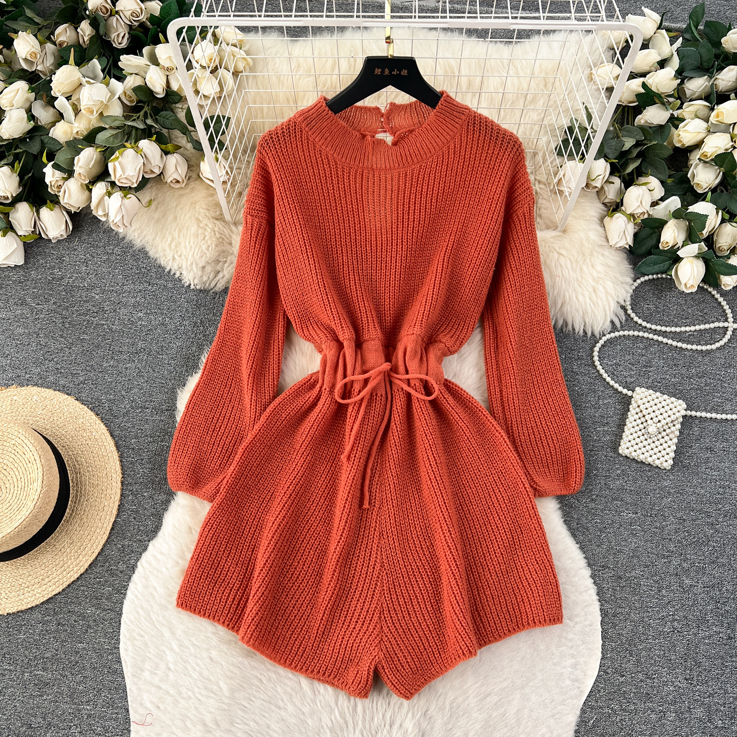 Autumn Korean O-Neck Tunic Jumpsuit For Women High Waist Hollow Out Lace Short Jumpsuit Ladies Casual Overalls Wholesale