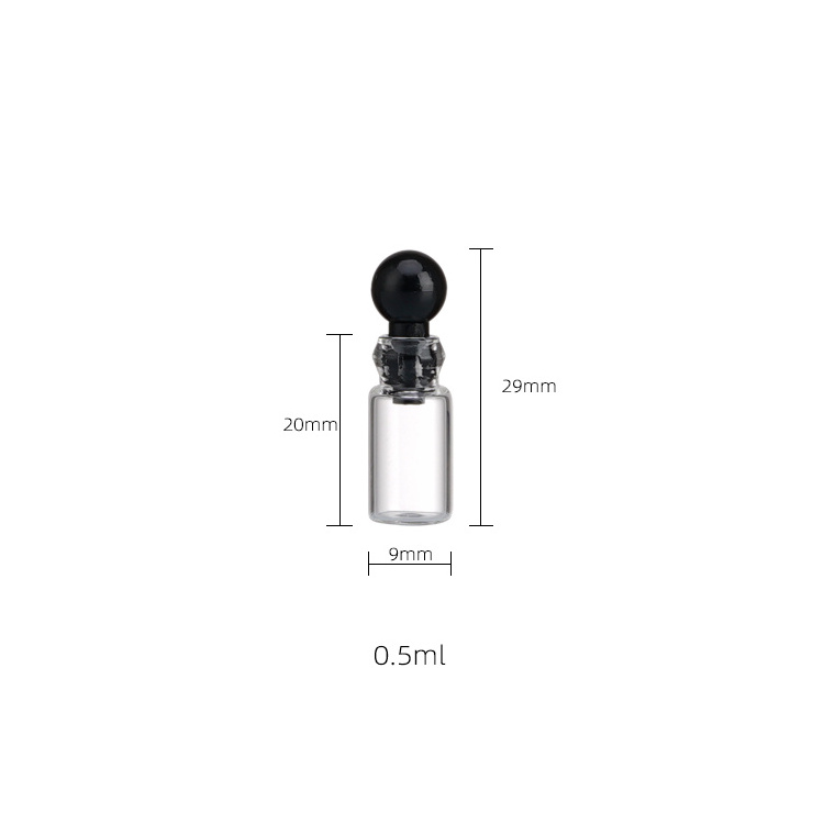 New arrival 0.5ml 2ml perfume glass tester vials oil glass bottle with black plastic stopper