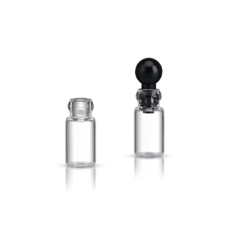 New arrival 0.5ml 2ml perfume glass tester vials oil glass bottle with black plastic stopper