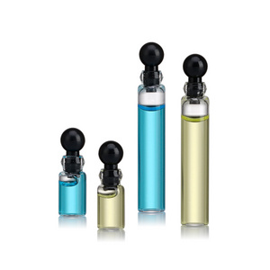 New arrival 0.5ml 2ml perfume glass tester vials oil glass bottle with black plastic stopper