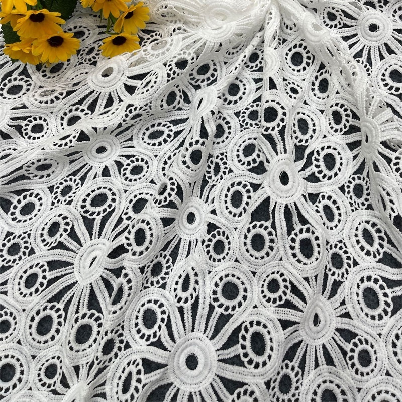 2023 High Quality Guipure Lace Fabrics Blue White Yellow Embroidery Flower French Net Mesh