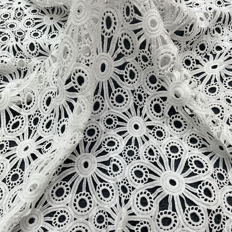 2023 High Quality Guipure Lace Fabrics Blue White Yellow Embroidery Flower French Net Mesh