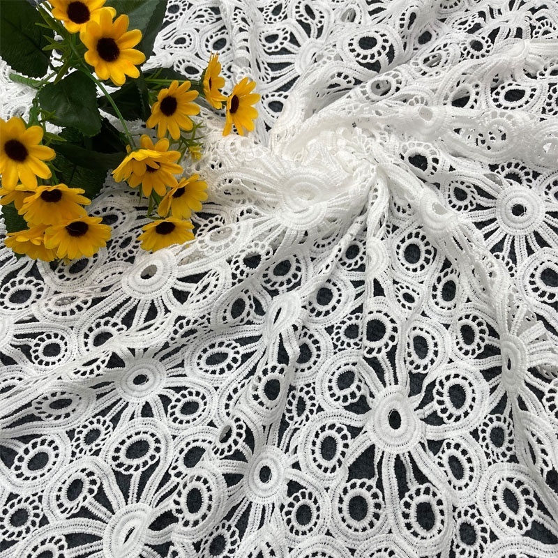 2023 High Quality Guipure Lace Fabrics Blue White Yellow Embroidery Flower French Net Mesh