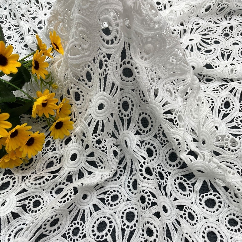 2023 High Quality Guipure Lace Fabrics Blue White Yellow Embroidery Flower French Net Mesh