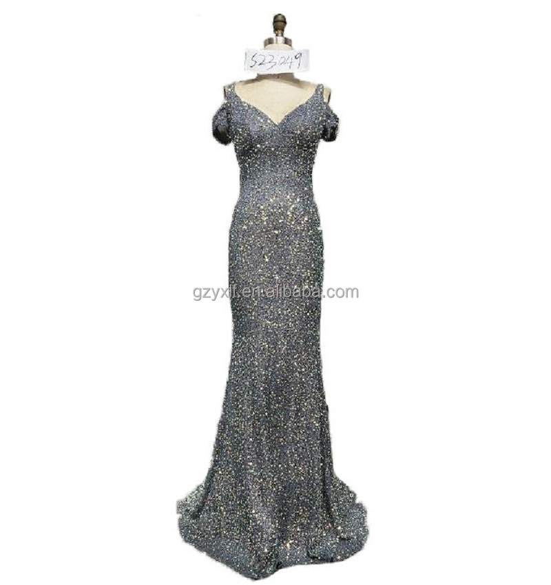 Silver Modest Sequined Trumpet Mermaid Spaghetti Strap Floor Length Weddings Bridesmaid Dresses