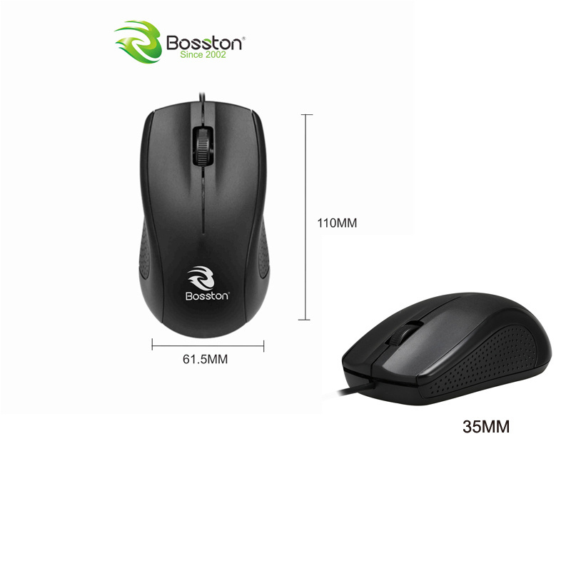 BOSSTON  M10 Optical Mice wired 3D Mouse For Gaming Laptop Desktop Black Buttons Status