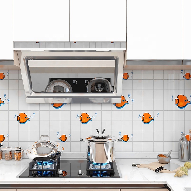 Self adhesive Cartoon Fish Pattern Wall Sticker Oil-proof kitchen 3d wallpaper