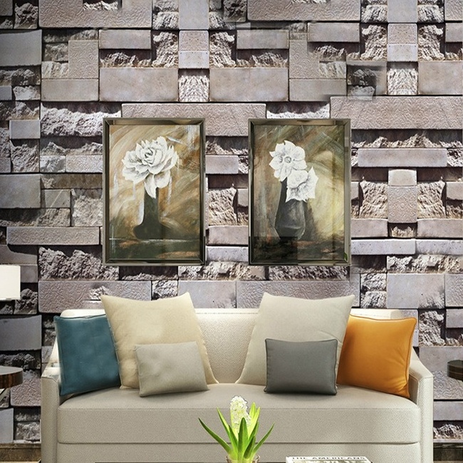 Modern peel and stick decorative self-adhesive faux grey tile brick stone textured sticker Wallpaper