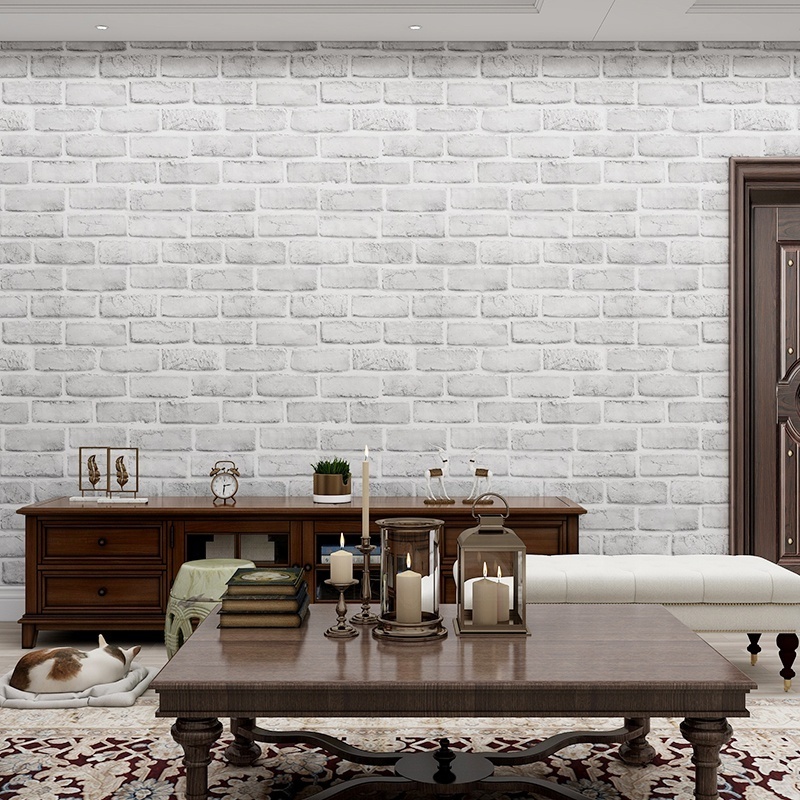 Dark Grey Brick Wallpaper 3D For Coffee Shop Decoration