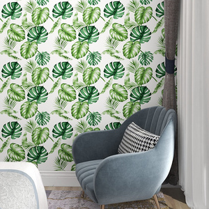 Stock green leaf self pattern self adhesive wallpaper waterproof peel and stick 3D wall sticker for living room