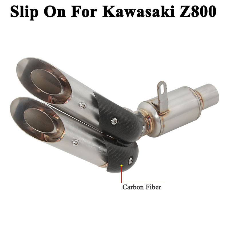 Slip On For Kawasaki Z800 Motorcycle GP Exhaust System Link Pipe Double Hole Muffler Carbon Fiber Cover