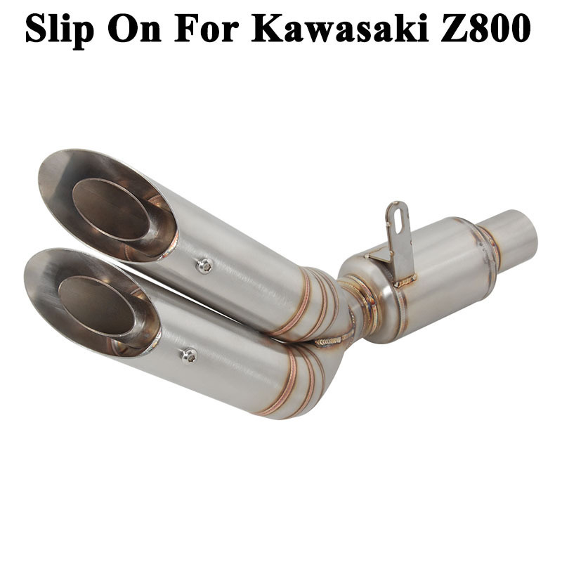 Slip On For Kawasaki Z800 Motorcycle GP Exhaust System Link Pipe Double Hole Muffler Carbon Fiber Cover