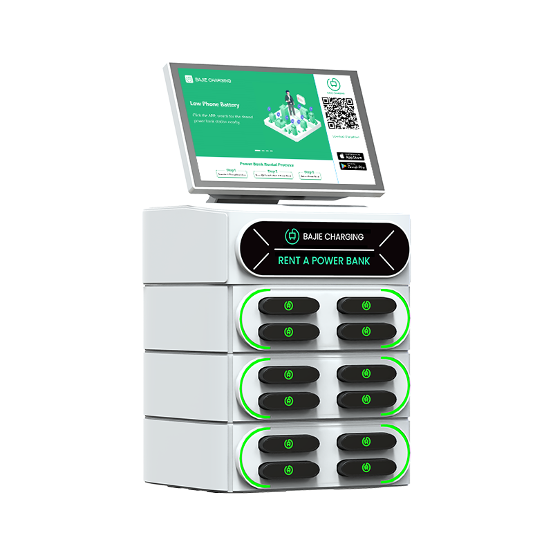 12 slots integrated stackable shared portable charger with pos vending machine shared power banks rental station  fast charger