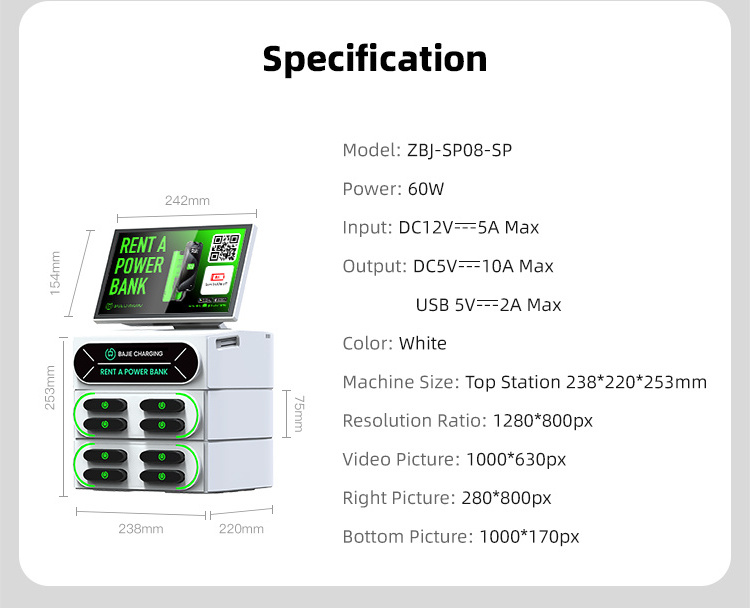 8 Slot Digital Screen Integrated Stackable Vending Machine Power Bank Sharing Self-Service Phone Charging Rental Station Kiosk