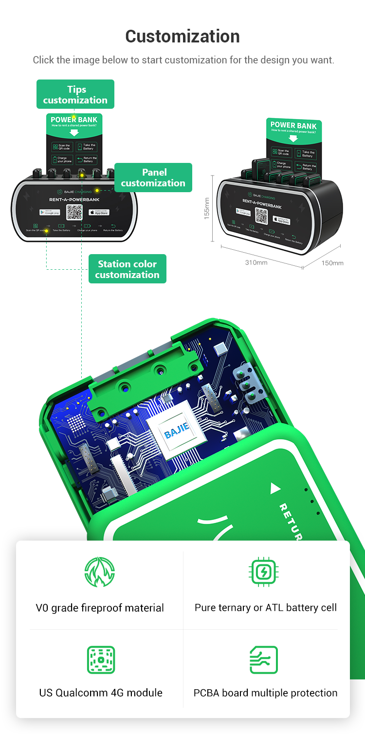 Station De Location De Banque De Puissance 6 Slots Sharing Powerbank Station Bajie Charging Vending Commercial Outdoor