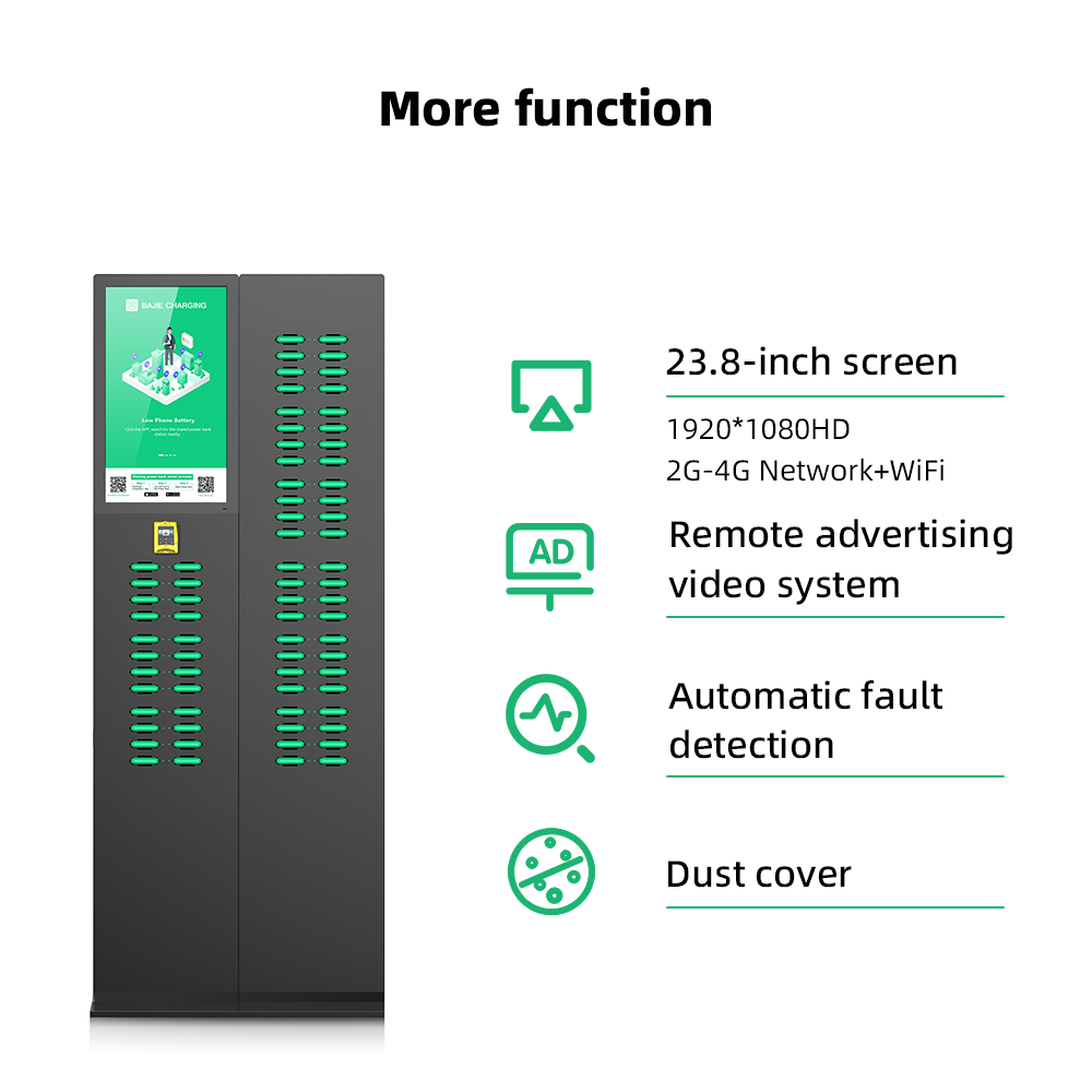 Digital Signage Shared Portable Charger 72 Slots Sharing Power Bank Rental Station with 23.8 Inch Screen and POS Vending Machine