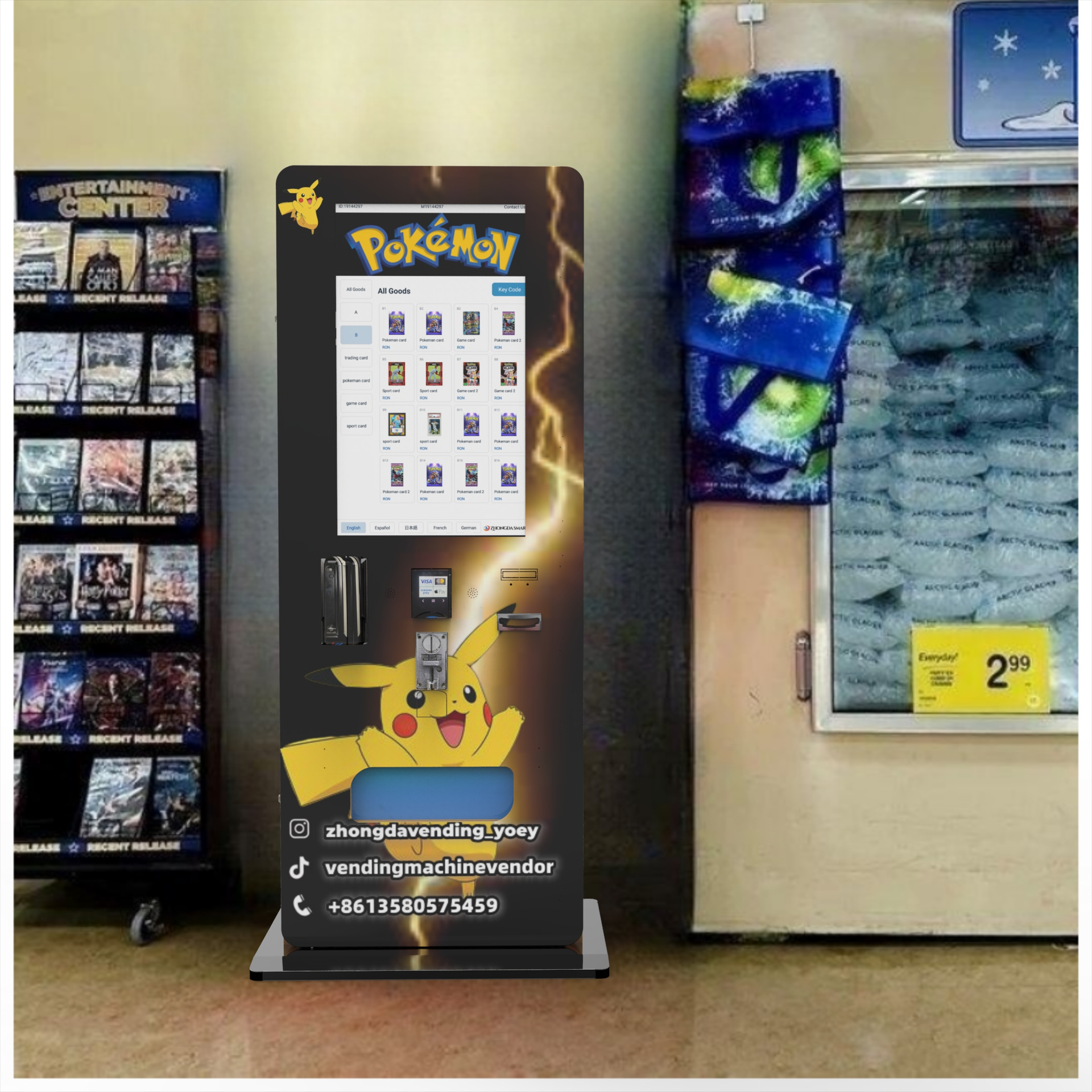 Small Cash and Credit Card Operated Trading Card Vending Machine Customized Graphic Design for Australian Market