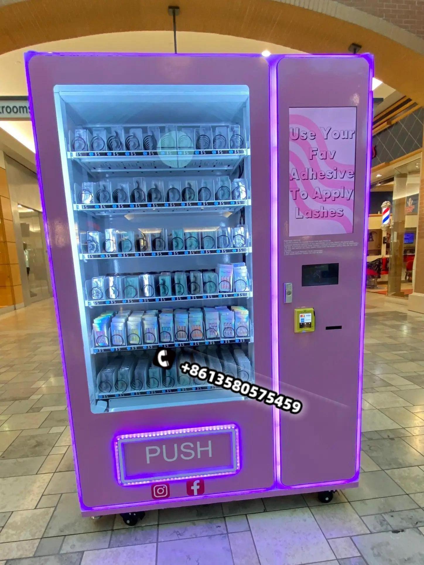 USA standard nail art vending machine pink lipgloss eyelash vending machine black & gold hair bundle wigs vending machine