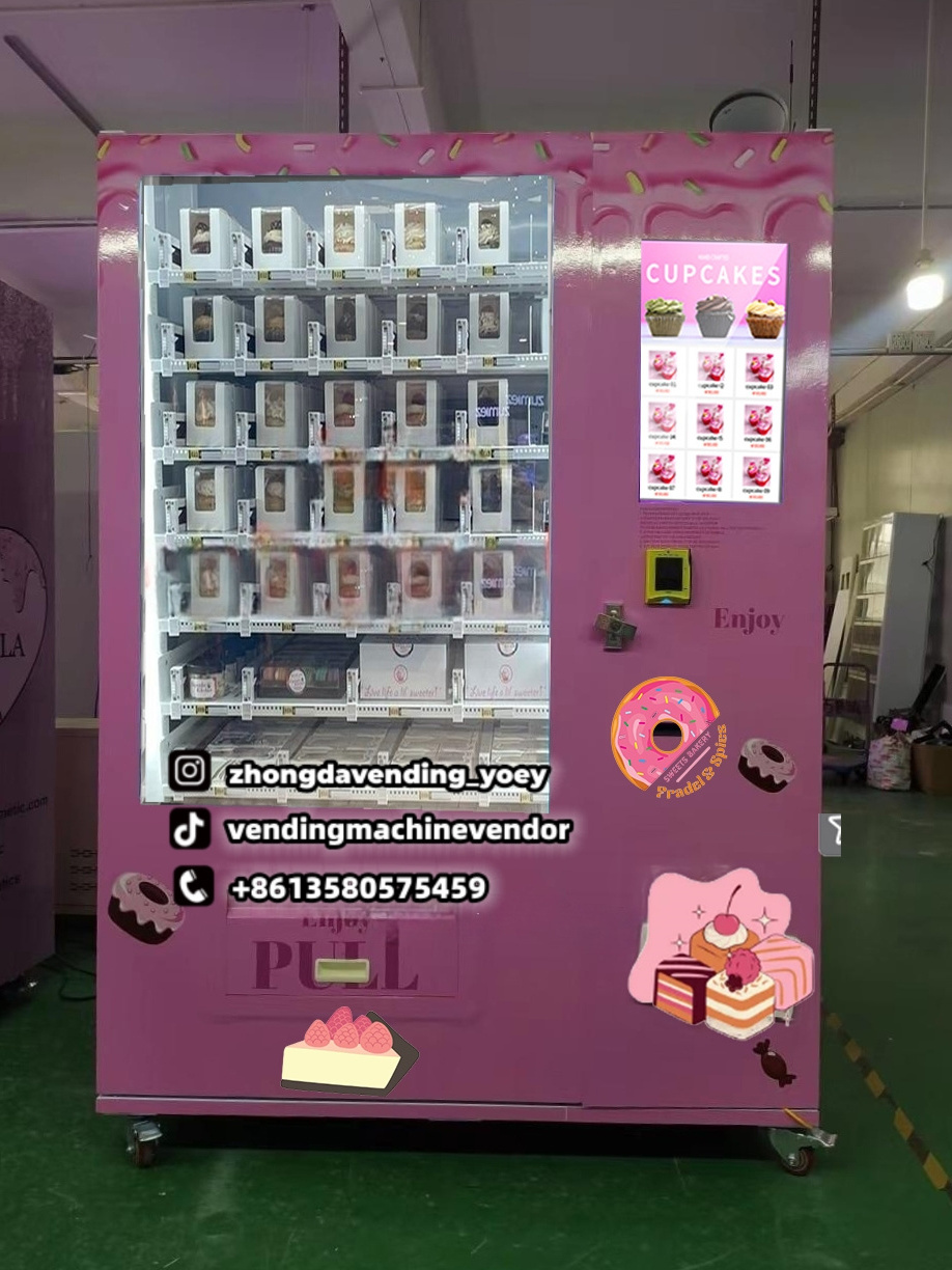 Belt Conveyor Cupcake Healthy Food Fruit Salad Egg Vegetable Combo Elevator Vending Machine with touch screen