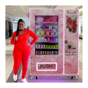 USA standard nail art vending machine pink lipgloss eyelash vending machine black & gold hair bundle wigs vending machine