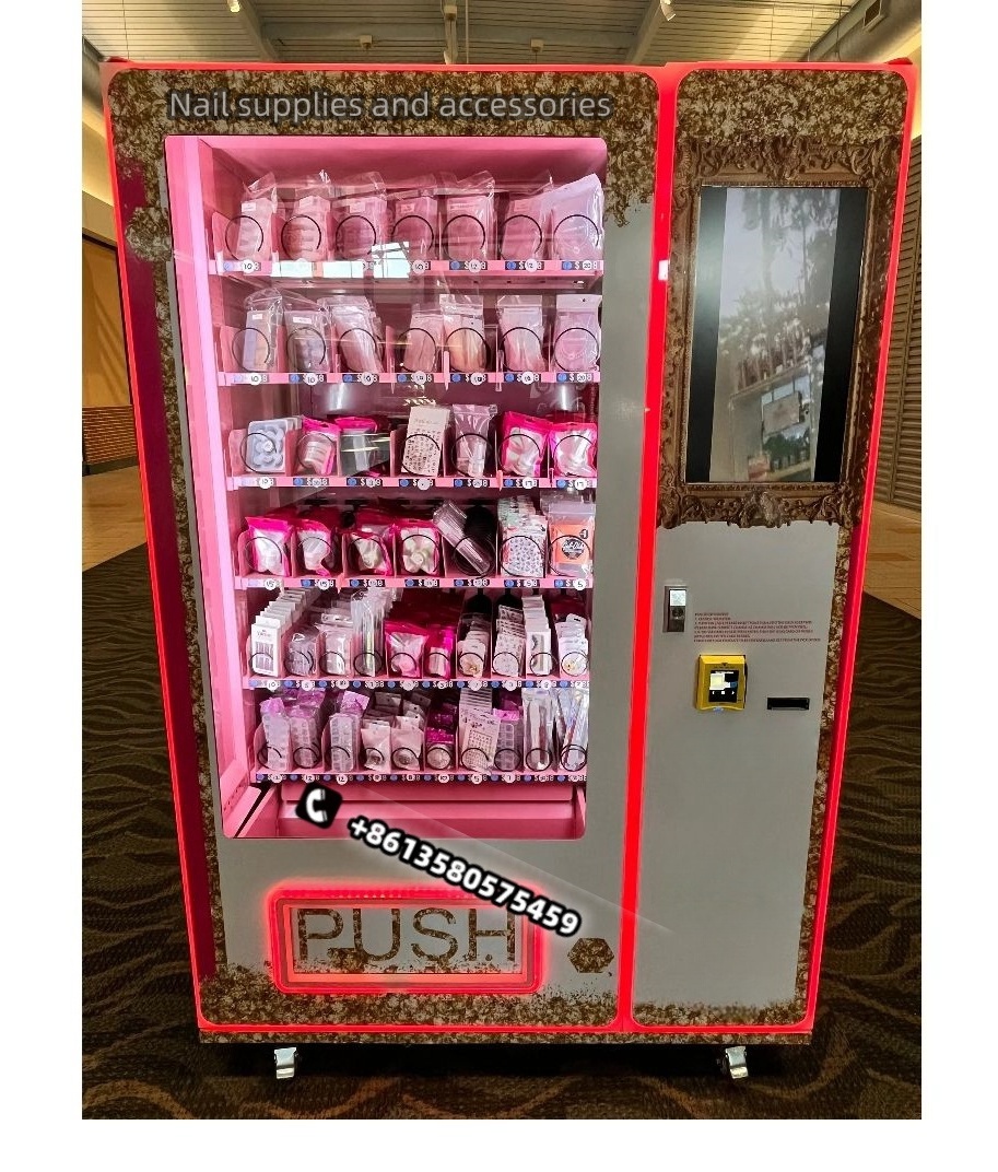 USA standard nail art vending machine pink lipgloss eyelash vending machine black & gold hair bundle wigs vending machine