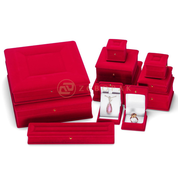 Festive red velvet jewelry set ring/pendant boxes flocking jewelry box earring bracelet box