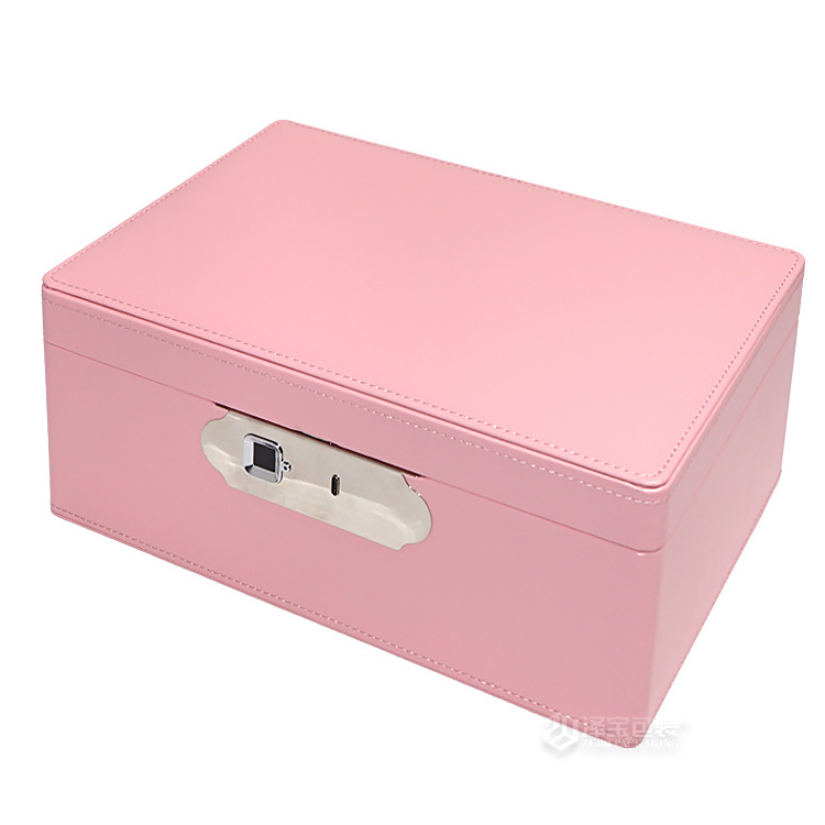 Fingerprint Lock Jewelry Organizer PU Leather Jewelry Box Fashion Travel Jewelry Storage Box