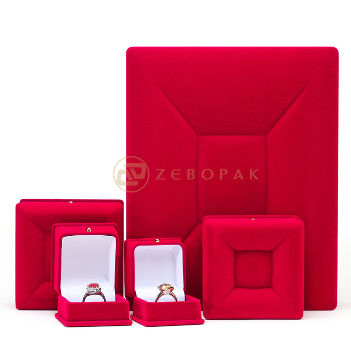 Festive red velvet jewelry set ring/pendant boxes flocking jewelry box earring bracelet box