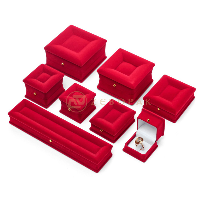 Festive red velvet jewelry set ring/pendant boxes flocking jewelry box earring bracelet box