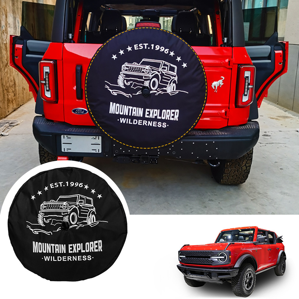 Spare Tire Wheel Cover Black with Camera Hole PVC Thickening Leather for Ford Bronco Car Truck SUV Camper Trailer Fit