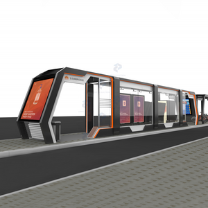 New modern waiting smart bus shelter design, smart bus stop shelter with bench solar