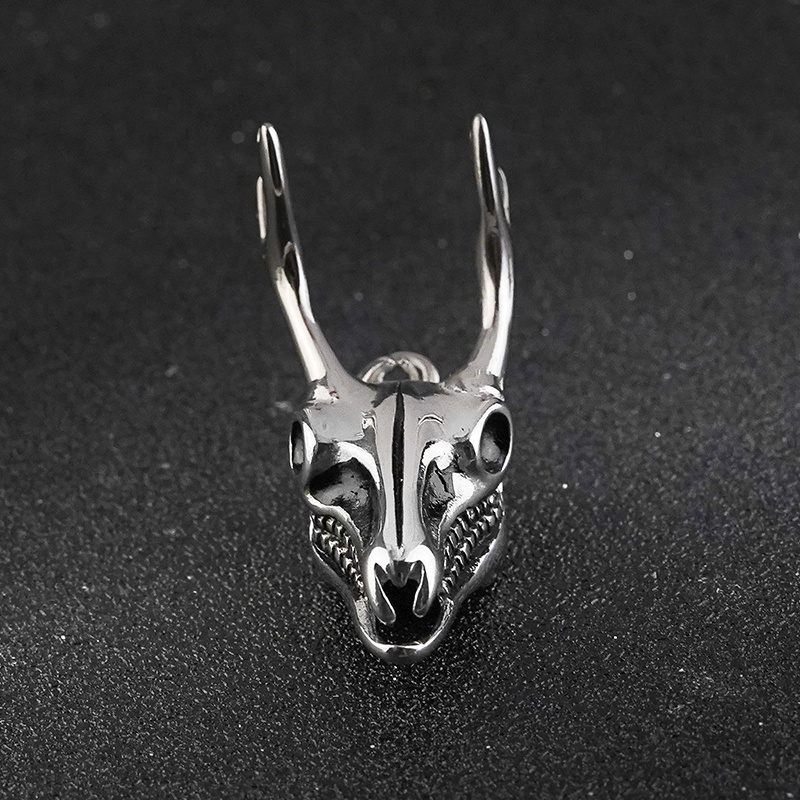 316L Stainless Steel Titanium Gothic Horror Retro Skull Necklace Pendant Cool Biker Men's deer Head Horn Oxhead Pendant