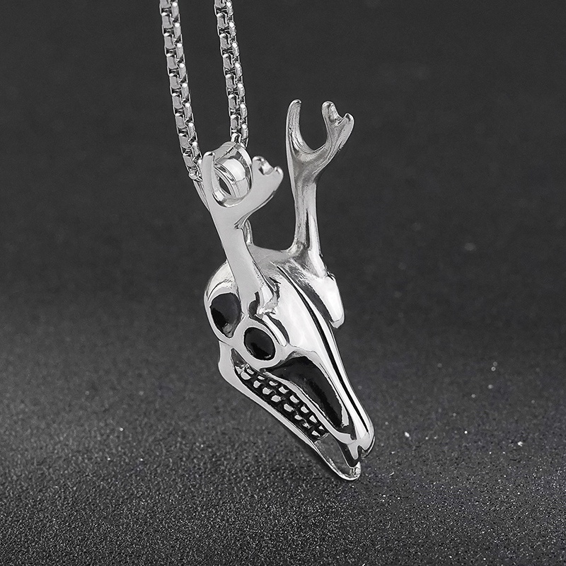 316L Stainless Steel Titanium Gothic Horror Retro Skull Necklace Pendant Cool Biker Men's deer Head Horn Oxhead Pendant