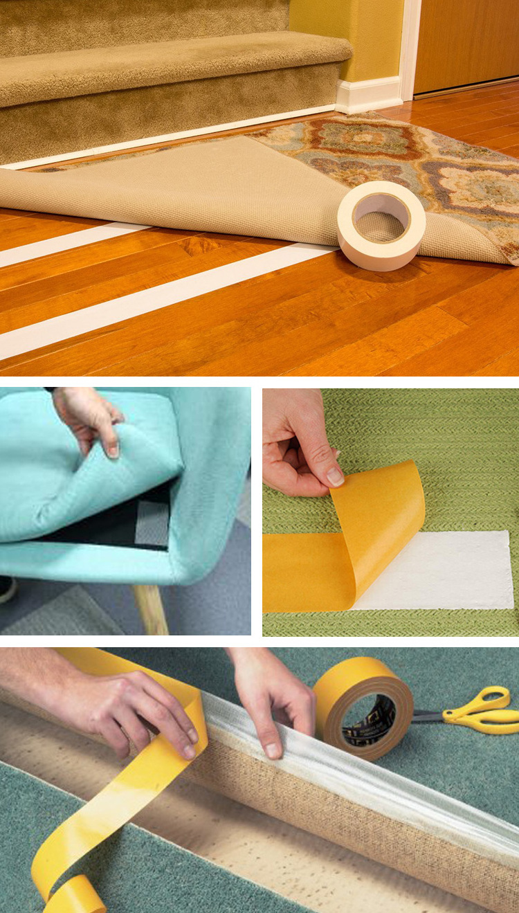 Removable no residue yellow double sided cloth duct carpet rug laying fixing adhesive tape for carpet edge binding