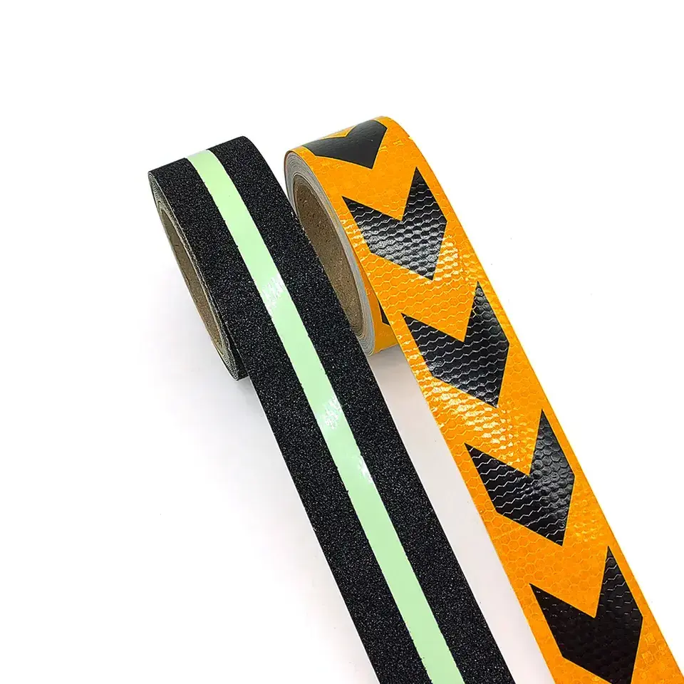 10cm Wide Fluorescent Yellow And Black crystal color lattice arrow reflective stickers guide label pvc Reflective Warning Tape