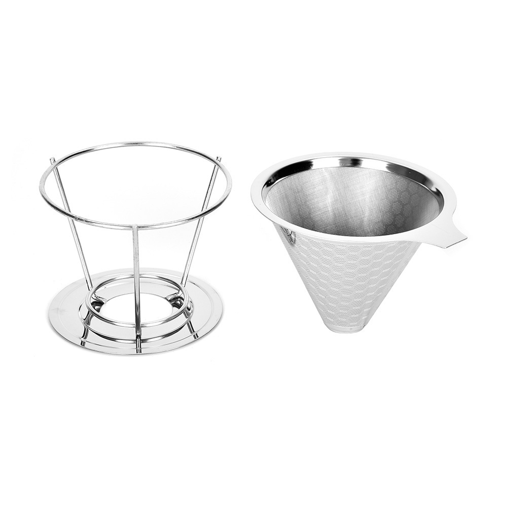 Reusable Coffee Maker Tools Funnel Mesh Strainer Drip Coffee Beans Filter with Cup Stand Holder Cold Brew Stainless Steel Metal