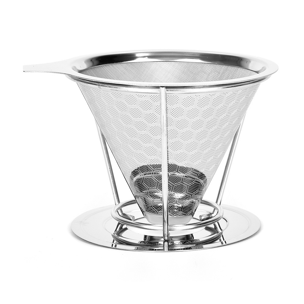 Reusable Coffee Maker Tools Funnel Mesh Strainer Drip Coffee Beans Filter with Cup Stand Holder Cold Brew Stainless Steel Metal