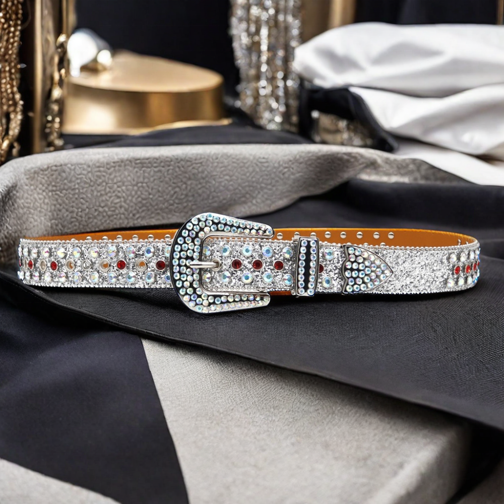 High Quality Western Luxury Men's Belt Wide Width with Crystal Rhinestone and Love Design Punk Fashion Trend Buckle Style