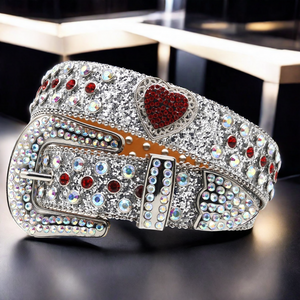 High Quality Western Luxury Men's Belt Wide Width with Crystal Rhinestone and Love Design Punk Fashion Trend Buckle Style