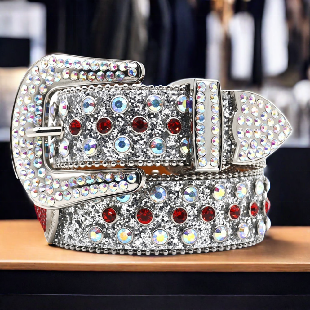 High Quality Western Luxury Men's Belt Wide Width with Crystal Rhinestone and Love Design Punk Fashion Trend Buckle Style