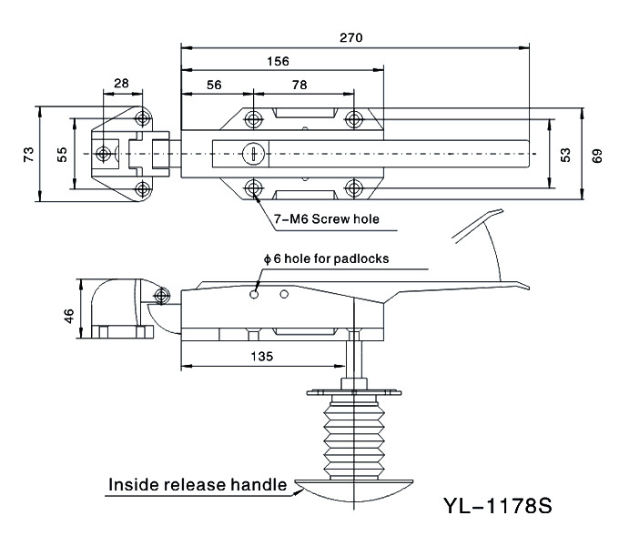 Cold room door handle Plane Safety Latch 1178S High Quality Zinc or Stainless Steel door lock handle