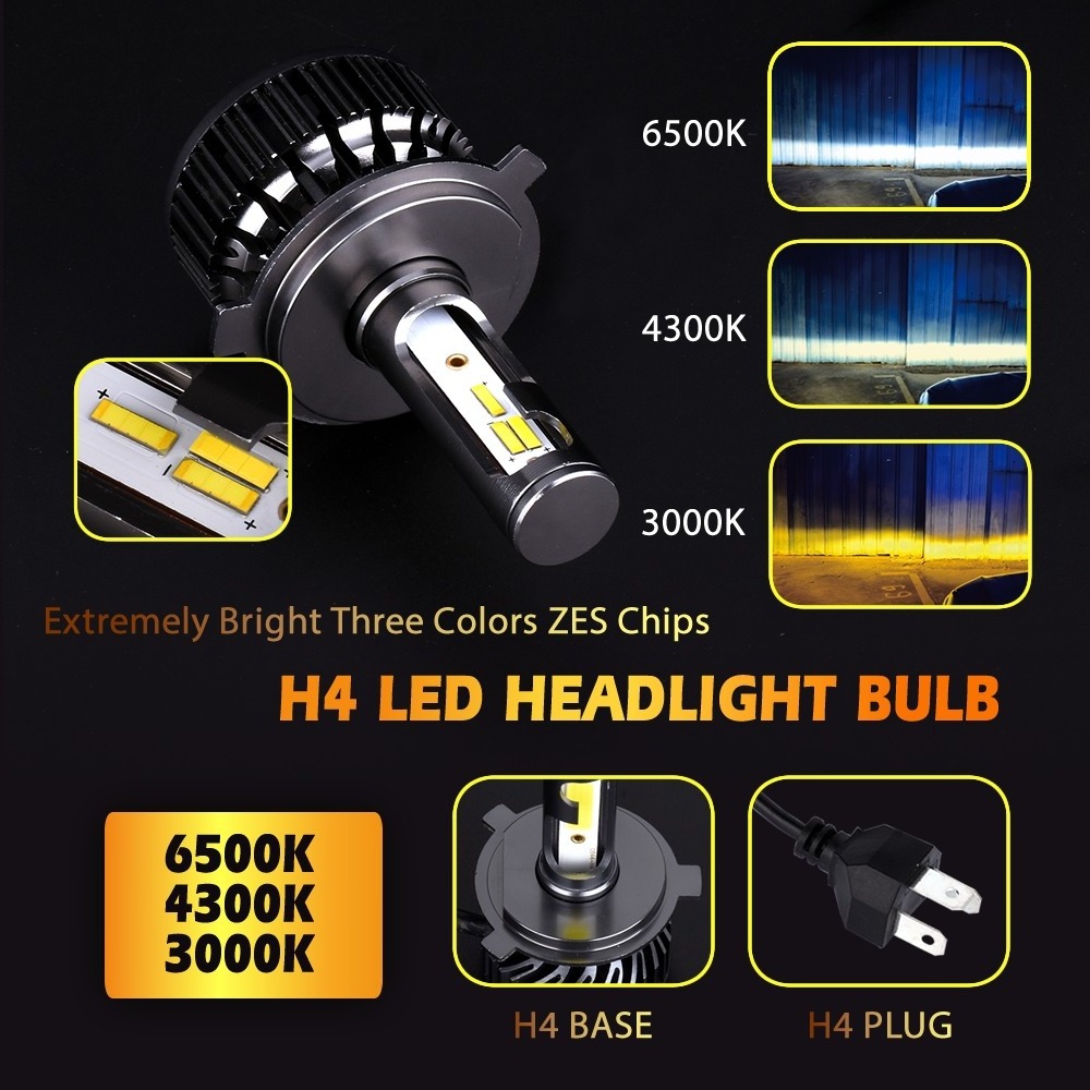 H4 LED H7 3 Color Changing Car Headlights Fog Lights 3000K 4500K 6500K Flash 80W Auto Lights 2 PCS H1 H3 H11 9005 H13