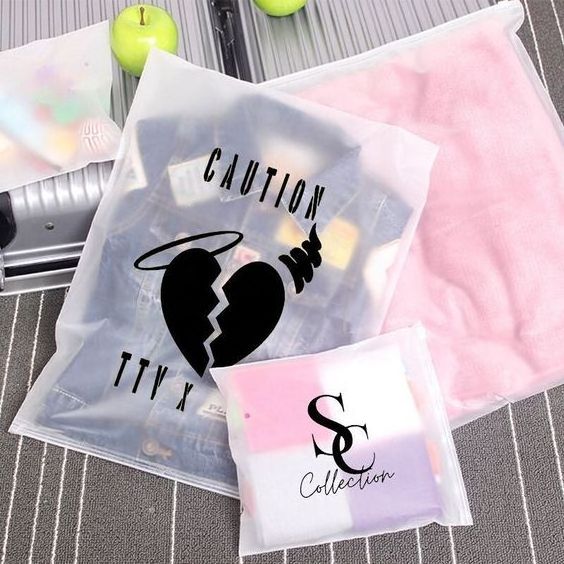 Custom Frosted Clear Biodegradable Plastic Packaging Zipper Bags T Shirt Swimwear Clothing Zip Lock Packing Bags With Logo