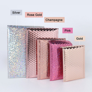 Shiny Aluminium foil rose gold air padded bubble envelope custom print bubble mailers delivery package clothing shipping bags