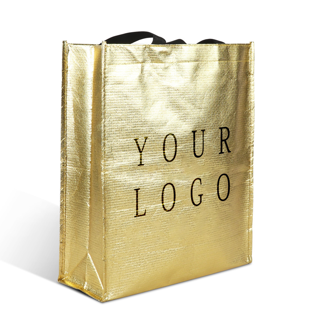 guangzhou manufacturers gold pp non woven fabric carry gift packing bag for shopping