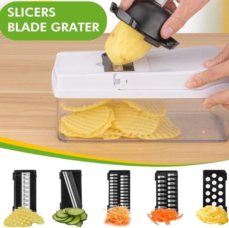 Vegetable Chopper - Cheese Grater, 26-in-1 Mandoline Slicer Chopper Vegetable Cutter, Anti-Slip Container, Chop-Cut-Spiralizer